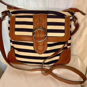 Chaps Navy And Off-White Stripe Canvas Crossbody Bag